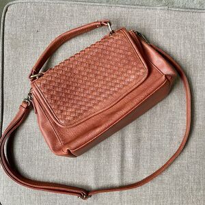 Modcloth Faux Leather Vegan Cognac Shoulder Handbag Crossbody Purse